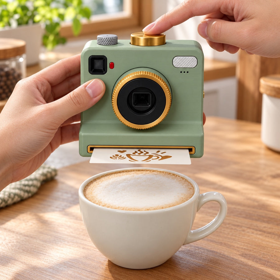 Pressing the gold plunger on a sage Pic Presso held above a cup of foam