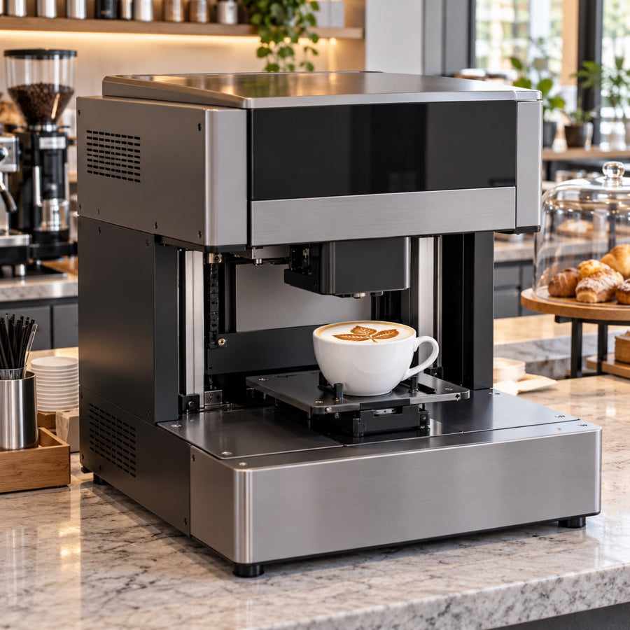 Large digital beverage printer on a café counter